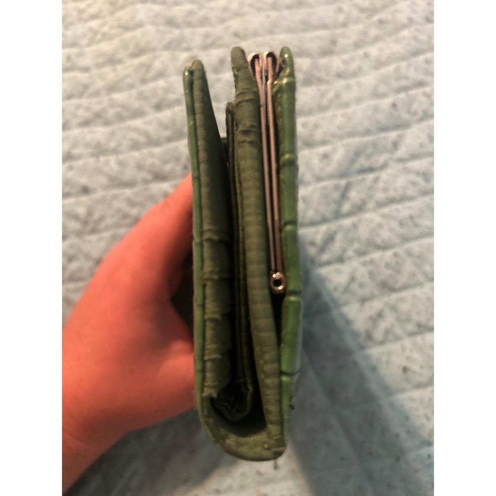Green Croc Embossed Bifold Wallet Butterfly Charm Kiss-lock Coin Pouch Vintage - Picture 8 of 8